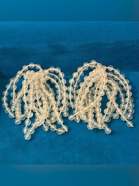 💖🎆Vintage Mid-Century Aurora Borealis Beaded Fringe Tassel Pierced Earrings🎆💖
